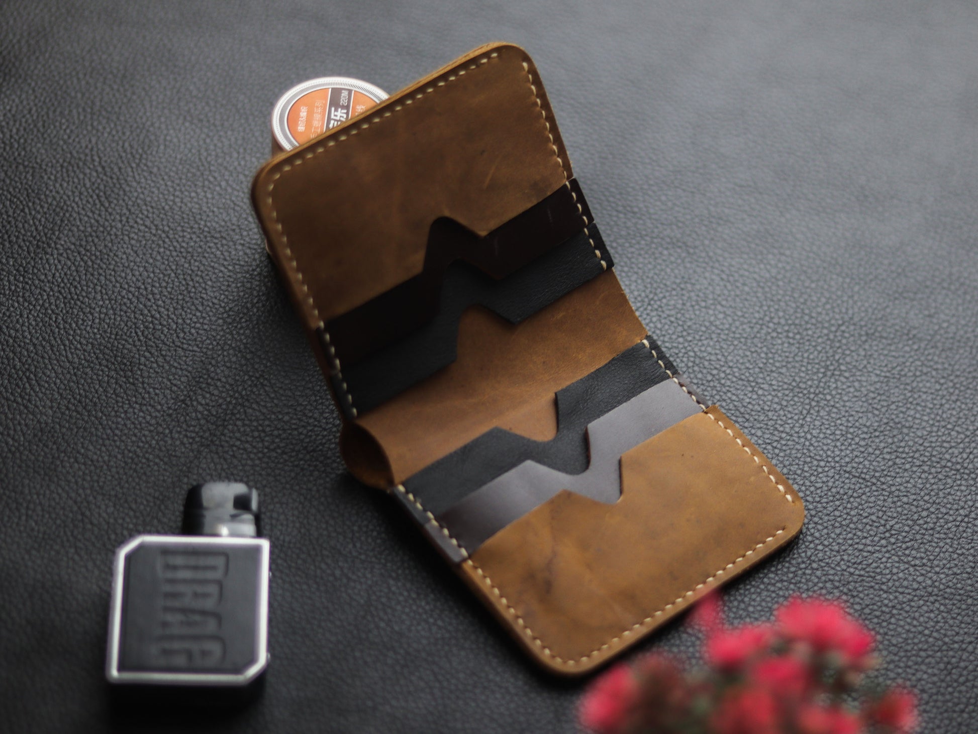 WENDY LEATHER WALLET MUSTARD AND BLACK BROWN - grip