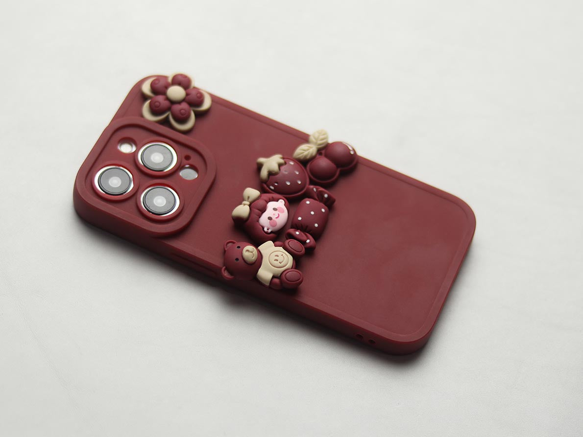 Red Flower Bear Phone Case. - grip