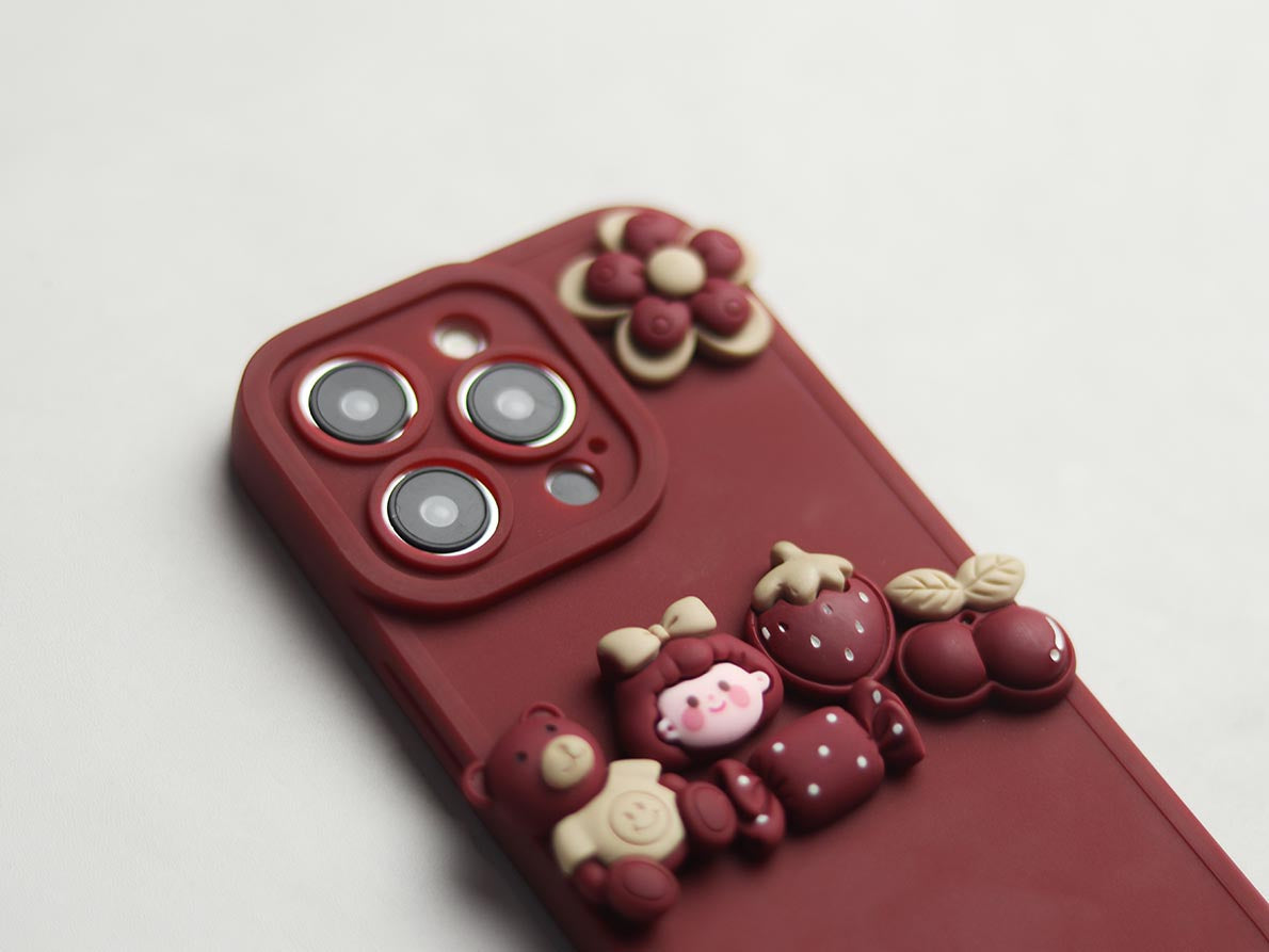 Red Flower Bear Phone Case. - grip