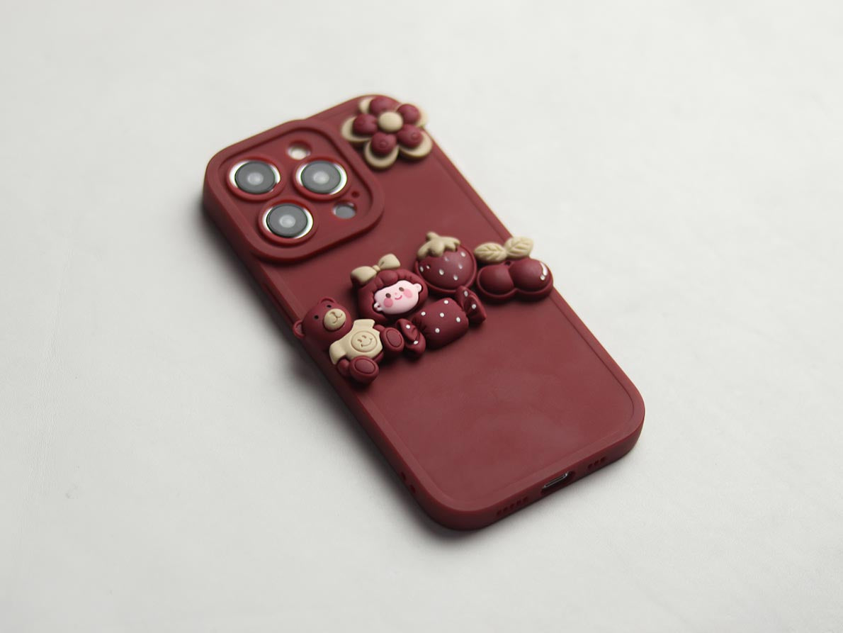 Red Flower Bear Phone Case. - grip