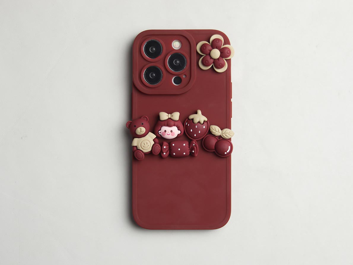 Red Flower Bear Phone Case. - grip