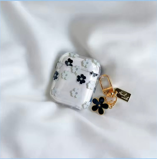 Black and White Airpods Case with Keychain