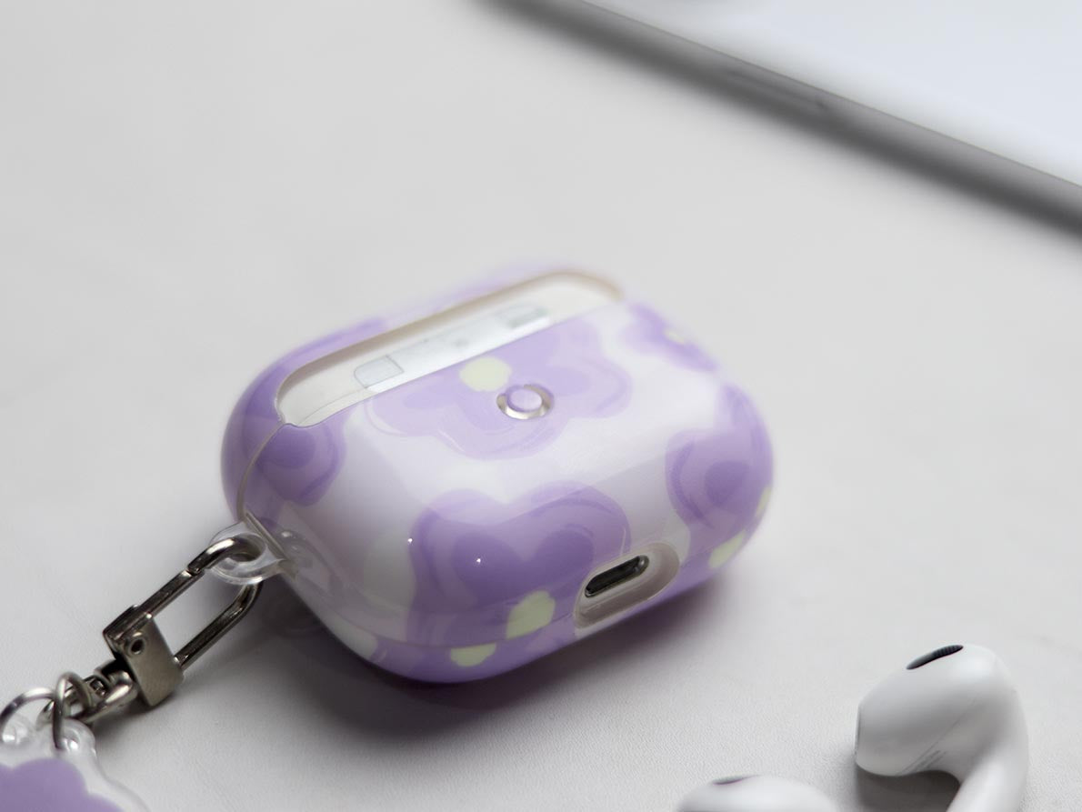 Purple Flower Airpods with Keychain. - grip