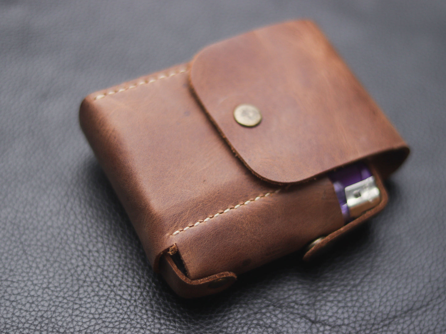 Genuine Leather Cigarette Case Side Lighter Pocket - grip