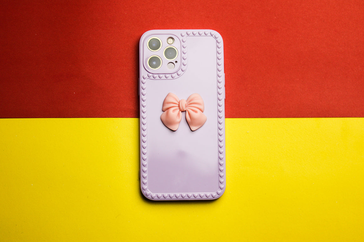 PURPLE BOW DESIGN PHONE CASE. - grip