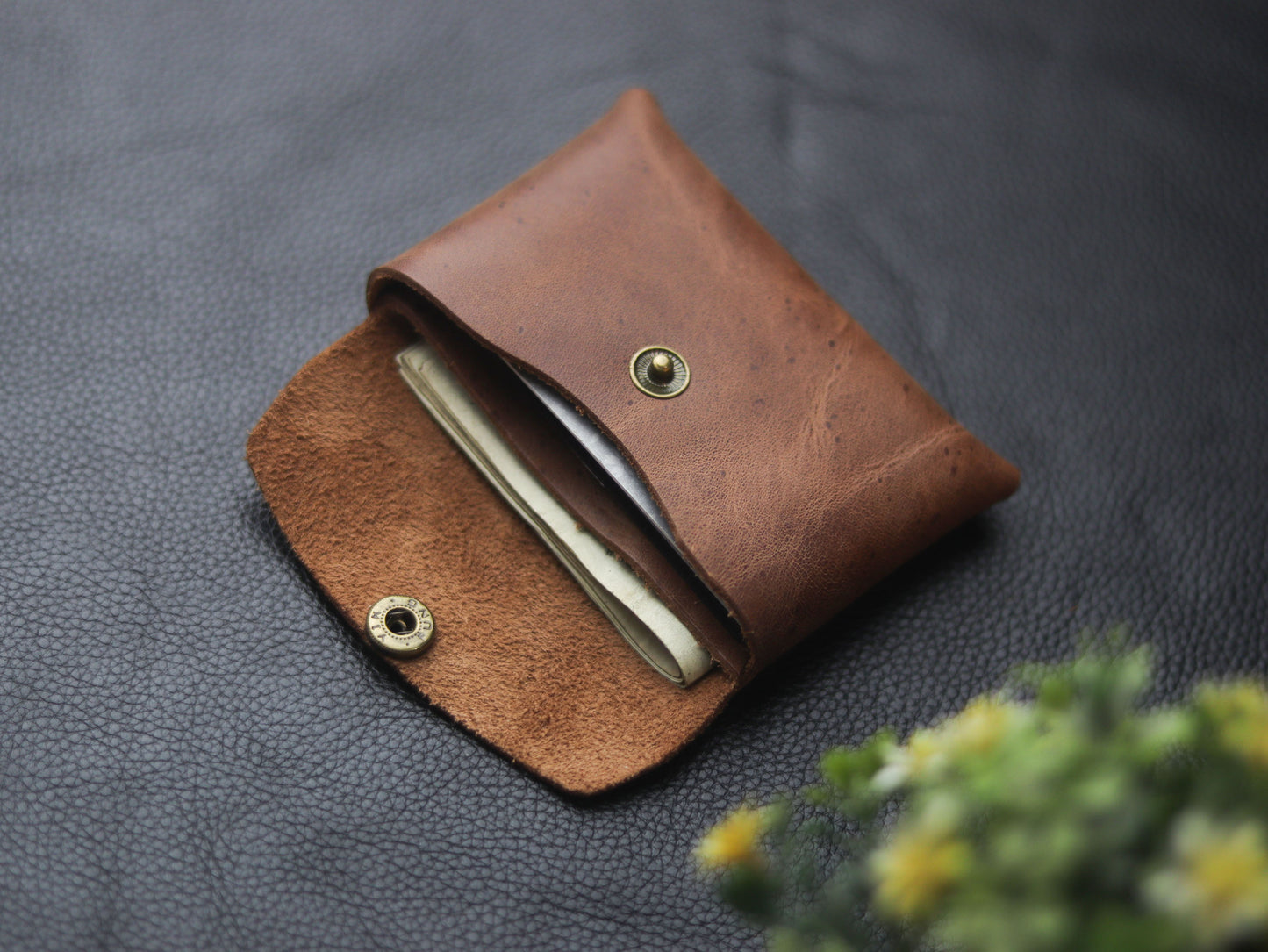 Stitchless minimalist Leather wallet & cardholder Coffee Brown