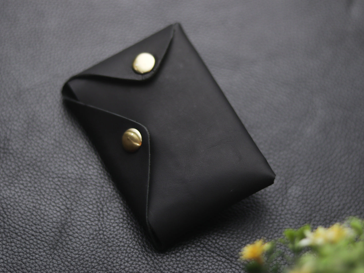 Stitchless minimalist Leather wallet & cardholder Ebony black