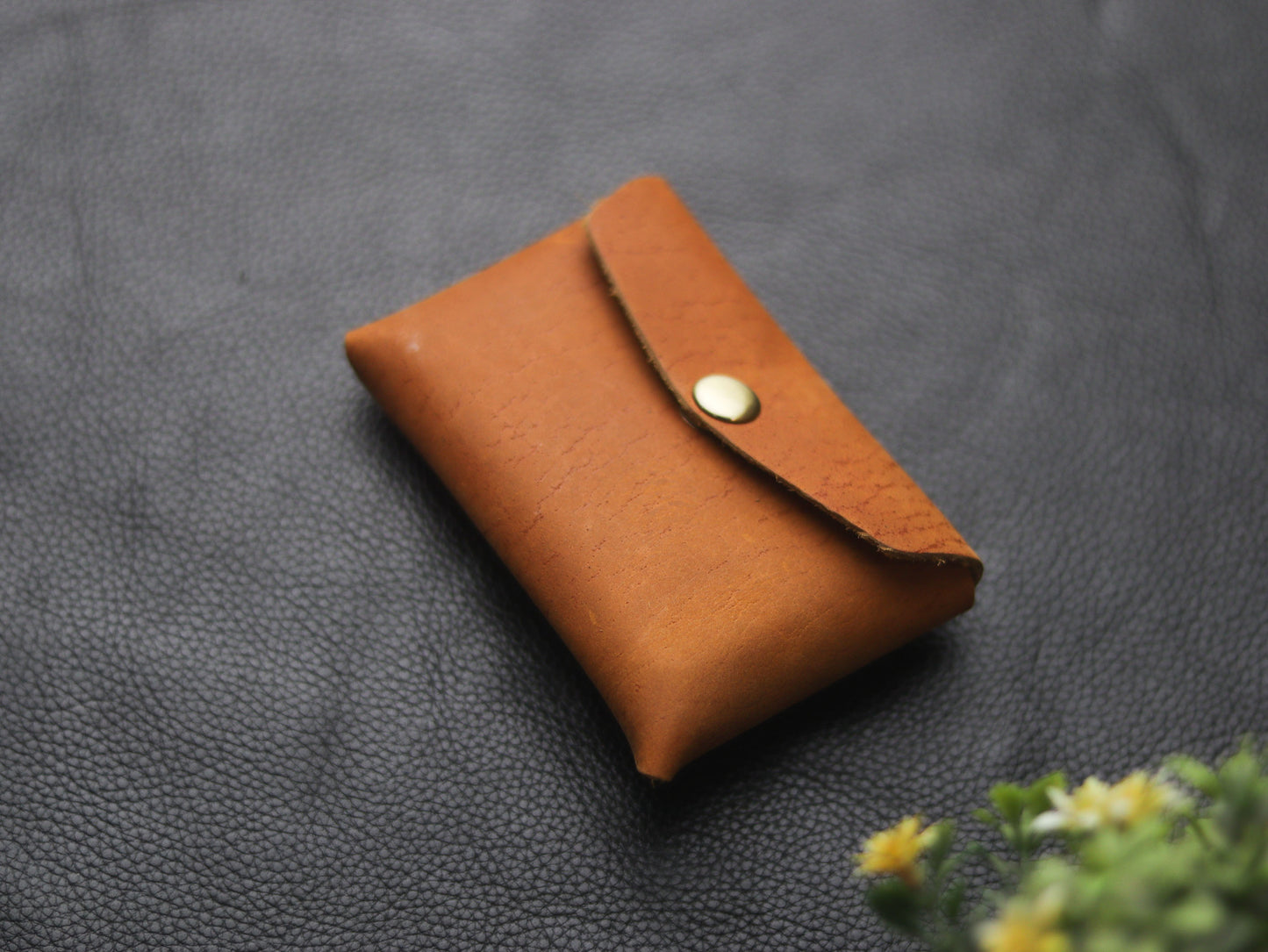 Stitchless minimalist Leather wallet & cardholder Camel Rust