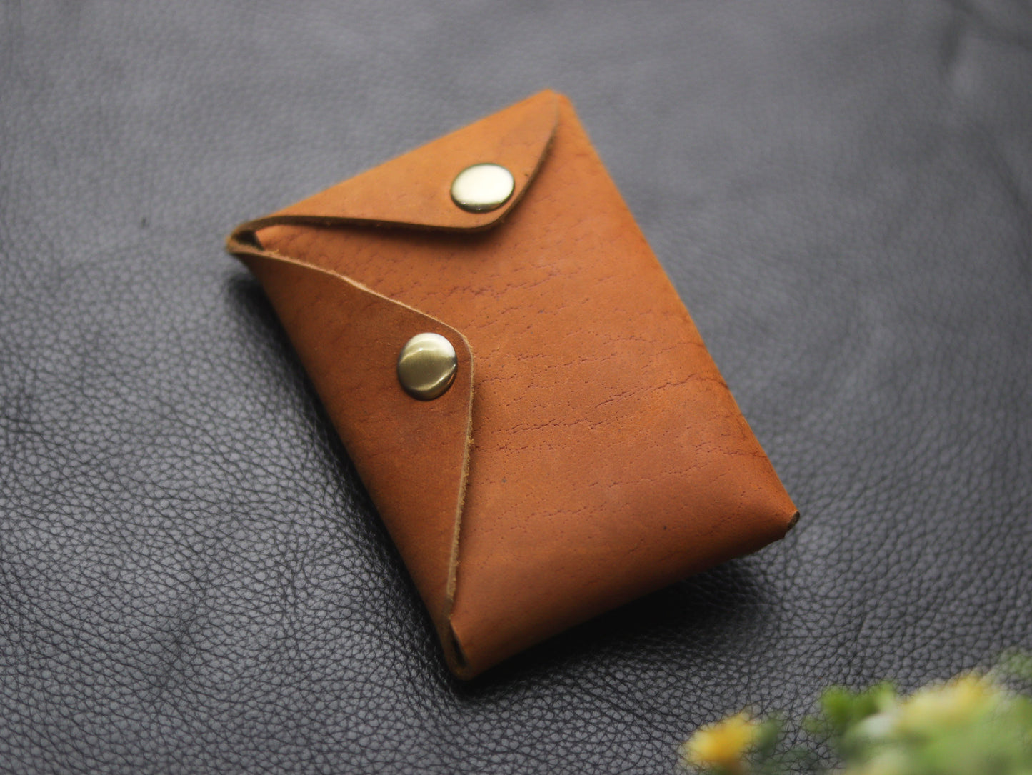 Stitchless minimalist Leather wallet & cardholder Camel Rust