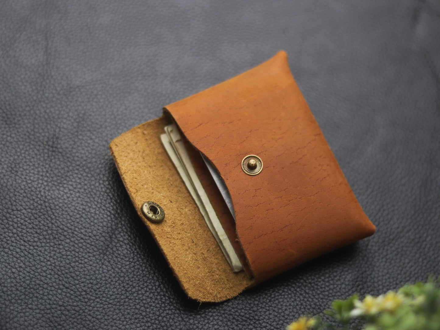 Stitchless minimalist Leather wallet & cardholder Camel Rust