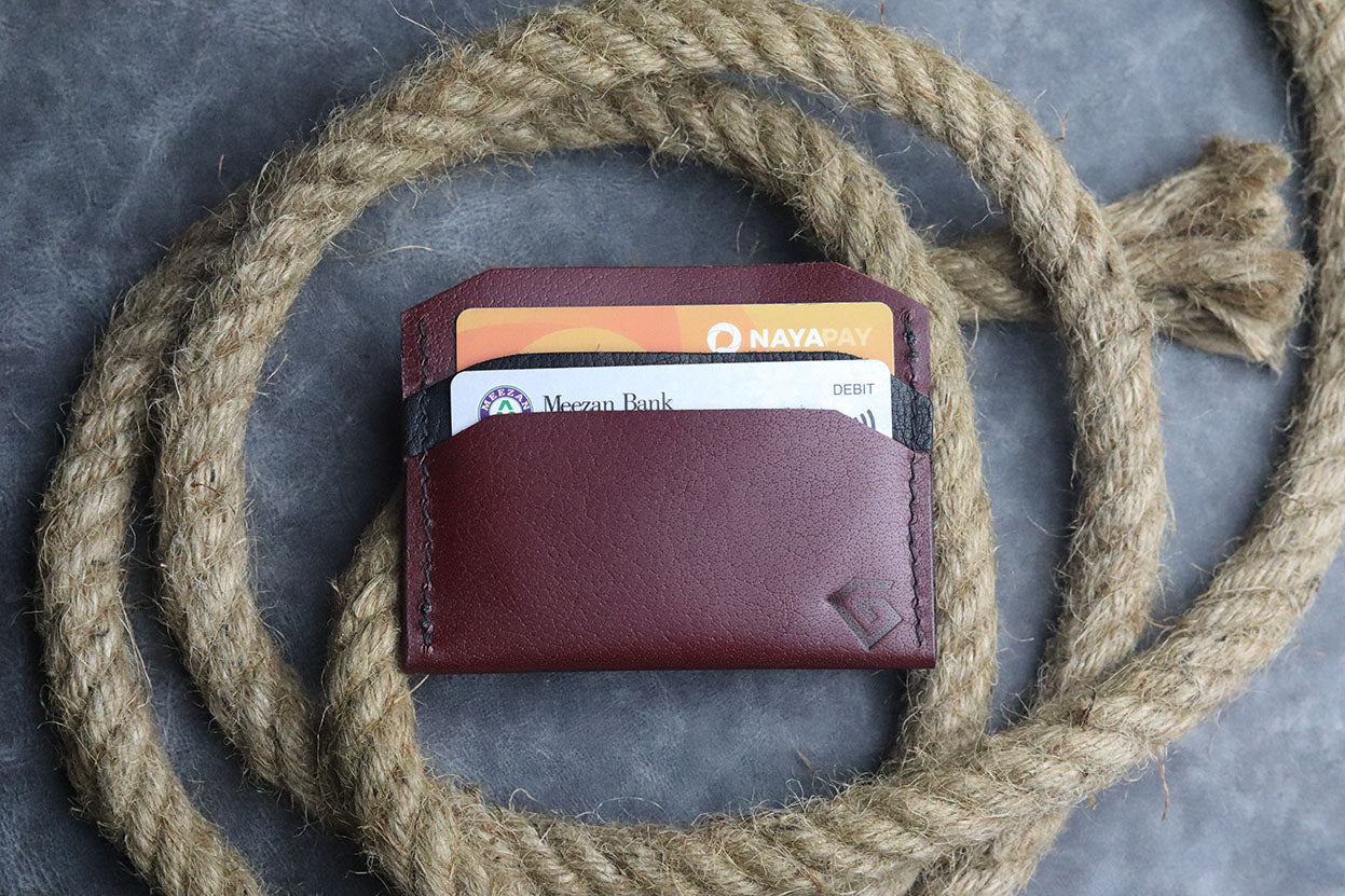 MW-01 MIMIMAL CARD HOLDER MERLOT BURGUNDY - grip