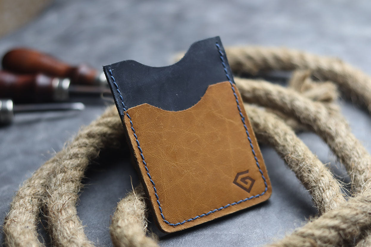 MW-02 VERTICAL CARD HOLDER- NAVY BLUE AND MUSTARD - grip