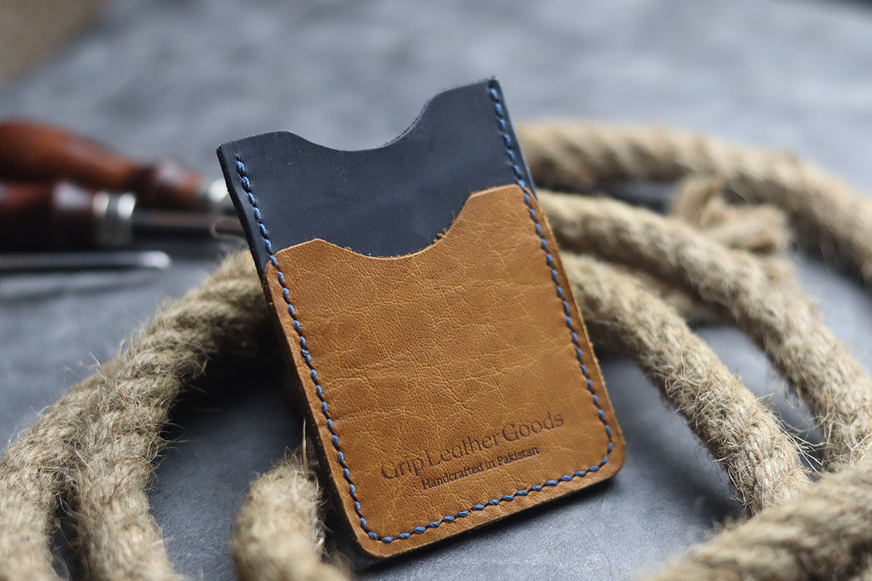 MW-02 VERTICAL CARD HOLDER- NAVY BLUE AND MUSTARD - grip