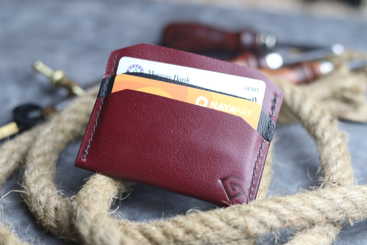 MW-01 MIMIMAL CARD HOLDER MERLOT BURGUNDY - grip