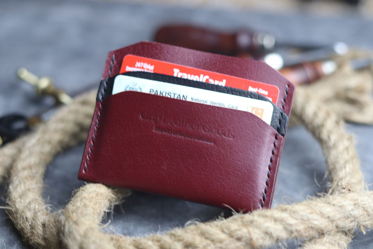 MW-01 MIMIMAL CARD HOLDER MERLOT BURGUNDY - grip