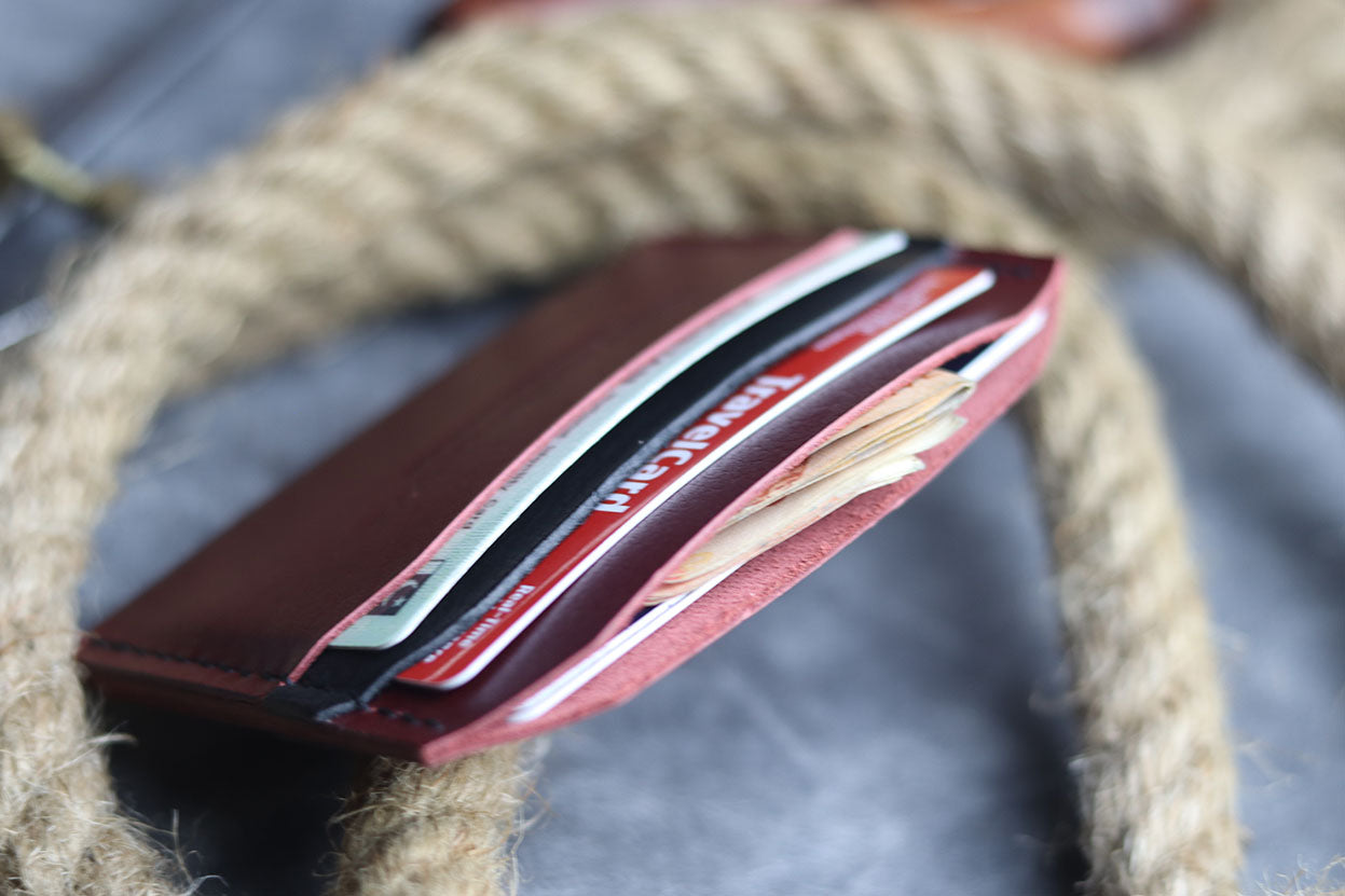 MW-01 MIMIMAL CARD HOLDER MERLOT BURGUNDY - grip