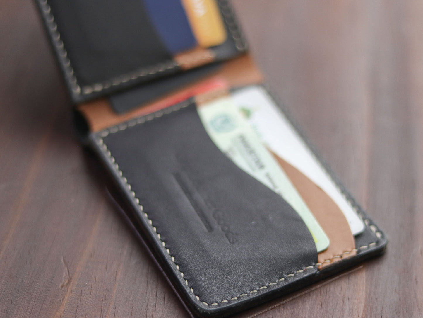 "WAVER" LEATHER BI-FOLD WALLET - TAN BROWN & BLACK - grip