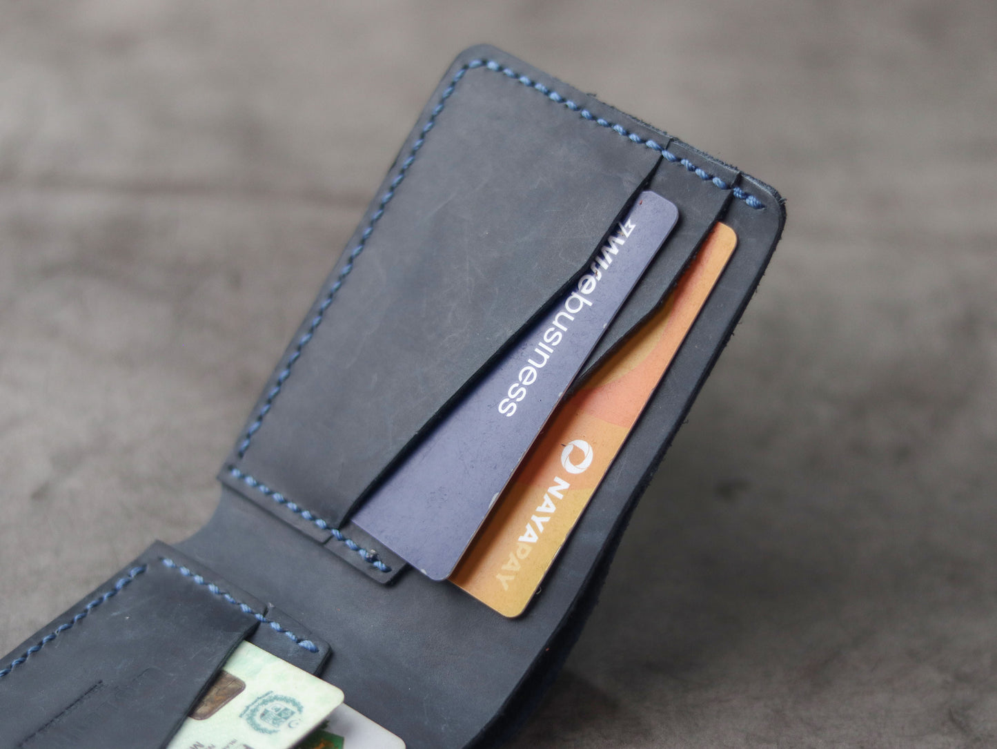 "WALDOR" BI-FOLD LEATHER WALLET - MIDNIGHT BLUE - grip