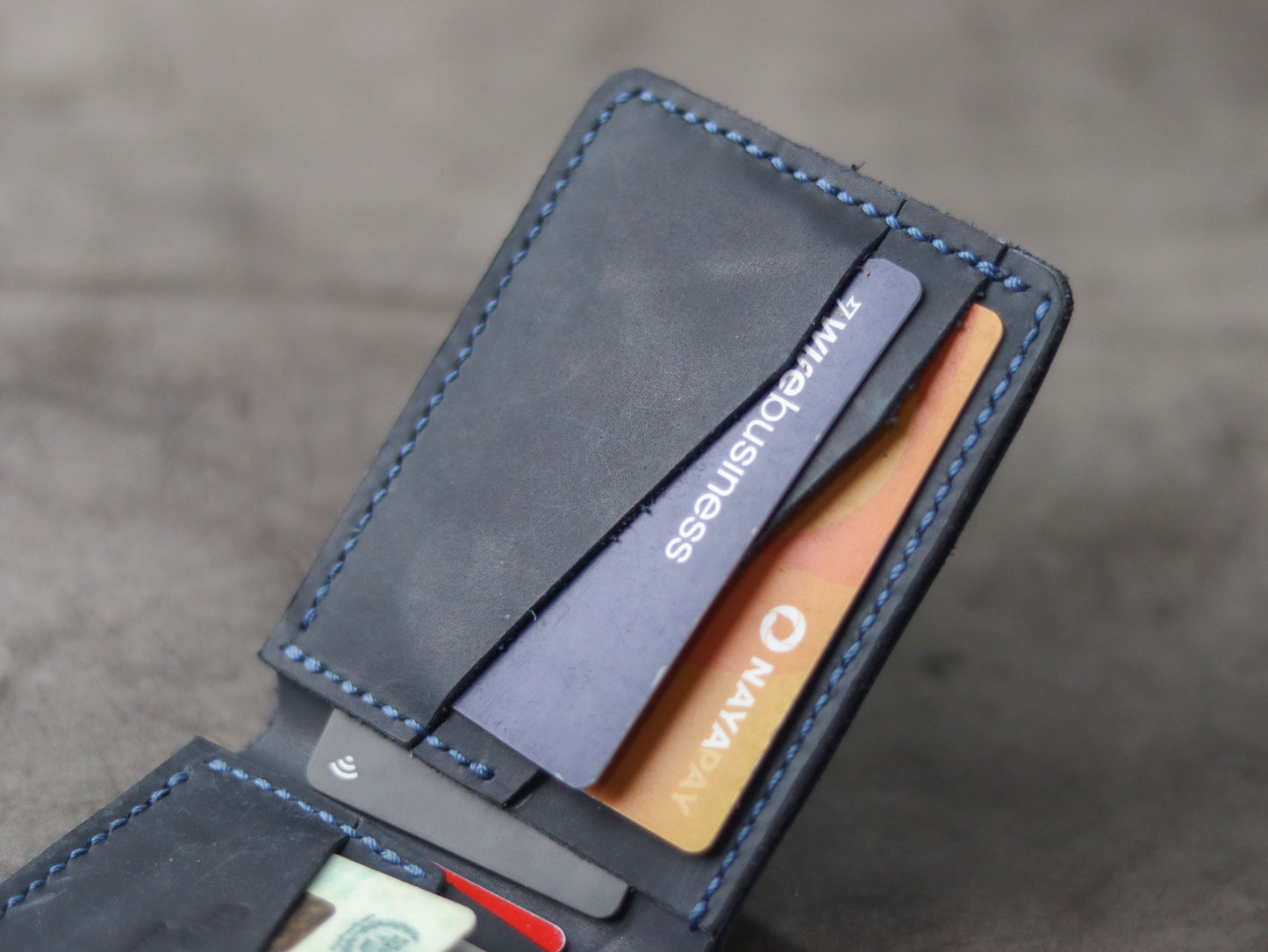 "WALDOR" BI-FOLD LEATHER WALLET - MIDNIGHT BLUE - grip