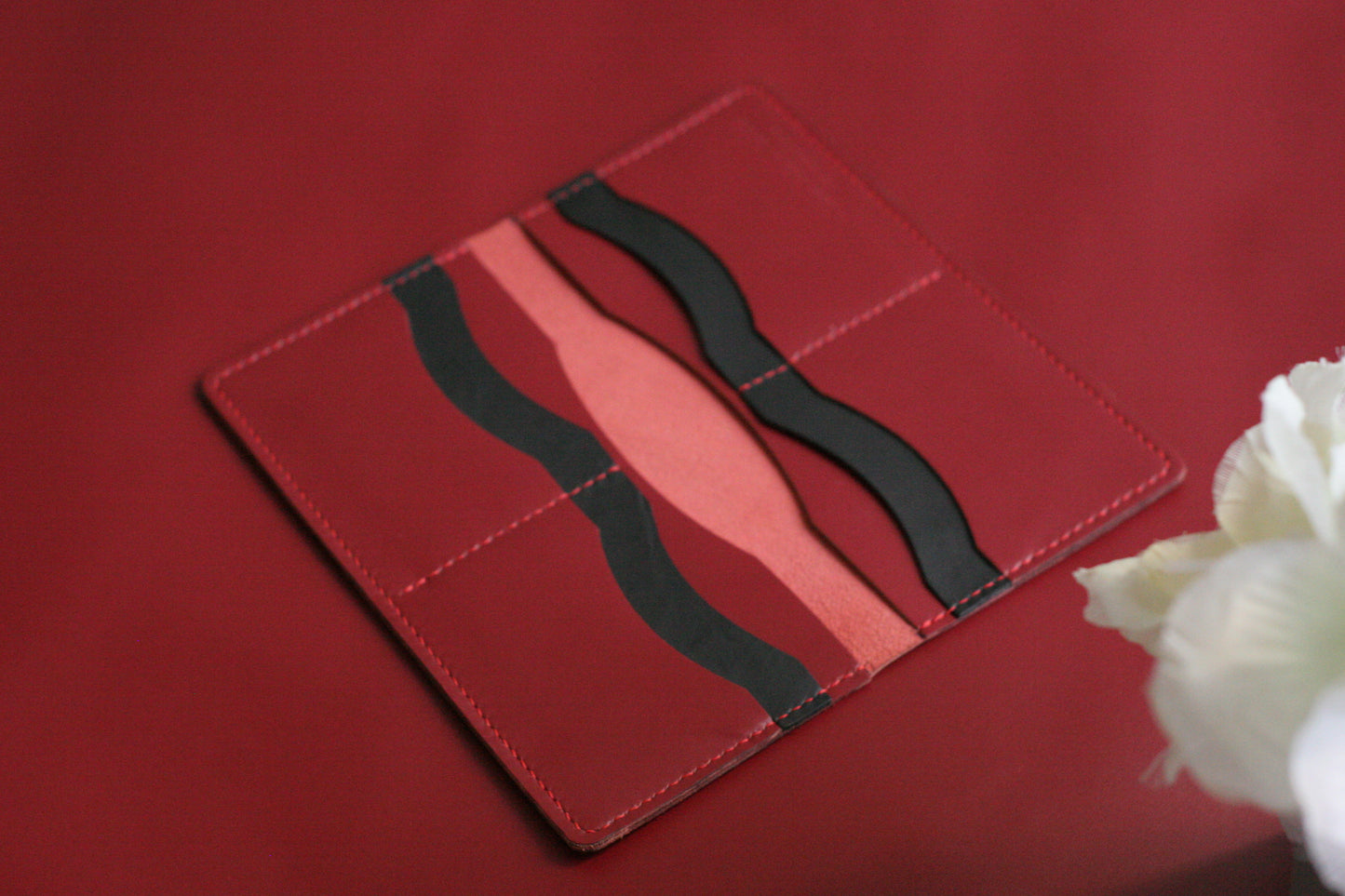 Men's Leather Long Wallet Crimson Red