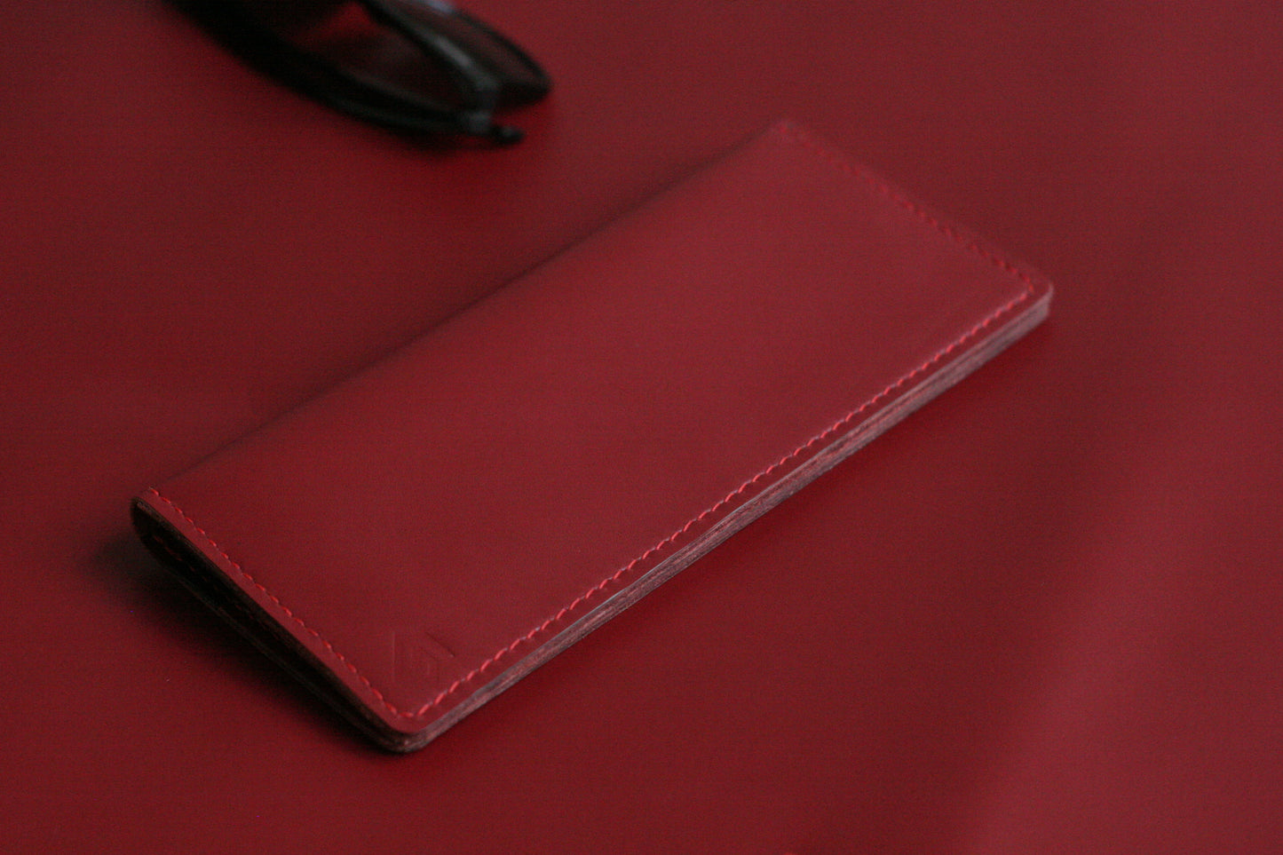 Men's Leather Long Wallet Crimson Red