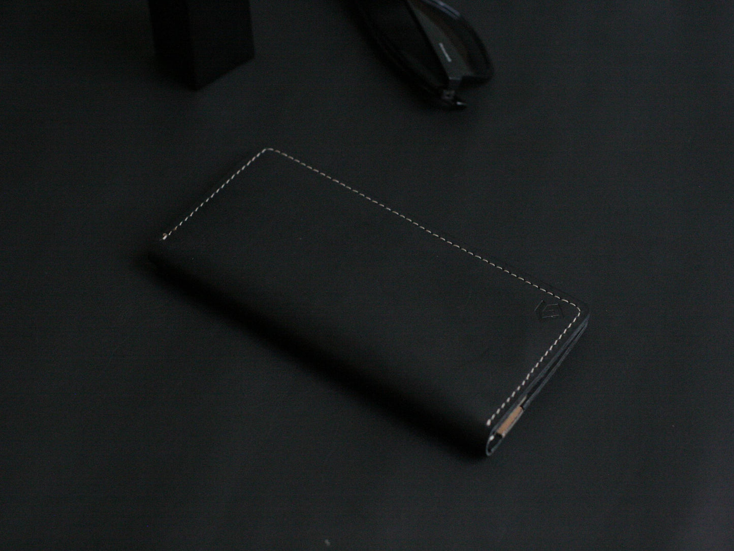 Men's Leather Long Wallet Charcole Black