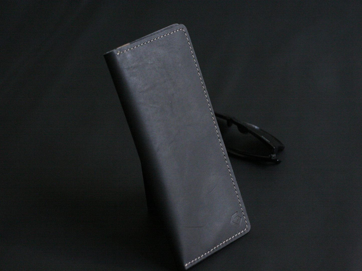 Men's Leather Long Wallet Charcole Black