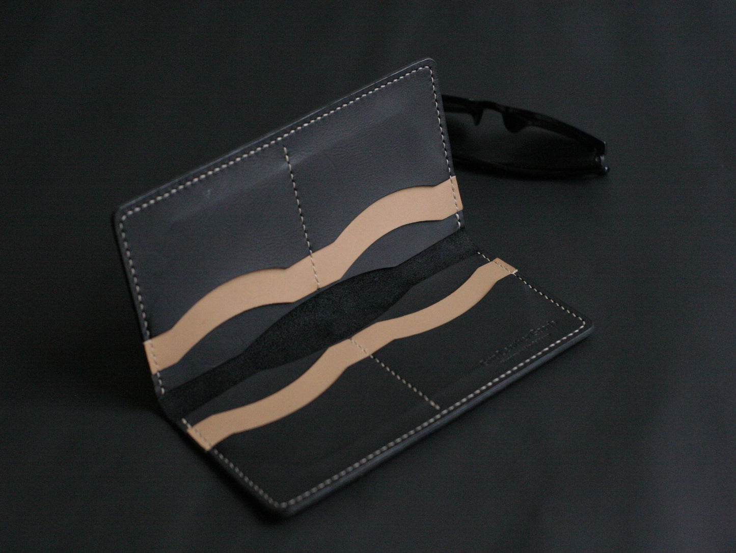 Men's Leather Long Wallet Charcole Black